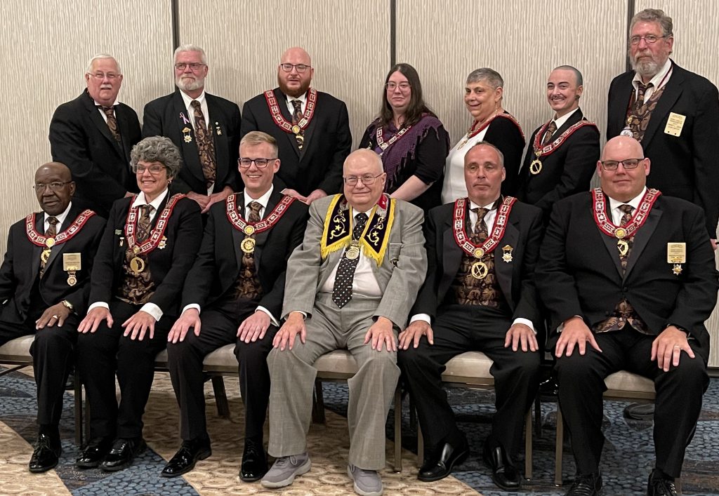 The Grand Lodge Board of Officers for 2023, with DSGM John Cupp in June 2023. 